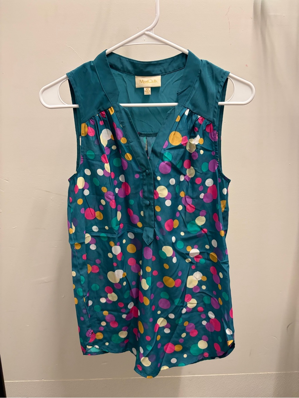 ModCloth Teal Polka Dot Sleeveless Tank size XS